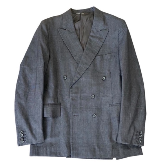 Mens Glen Check Blazer Dbl Breasted 44R  Grey Wool Hield Brothers England Made - Picture 1 of 7